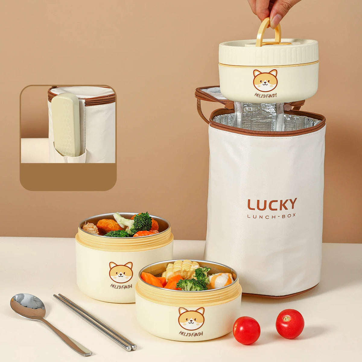 Portable Cute 304 Stainless Steel Insulated Bento Lunch Box For Kids Students Leak-proof Keep Warm Food Container Microwave Safe