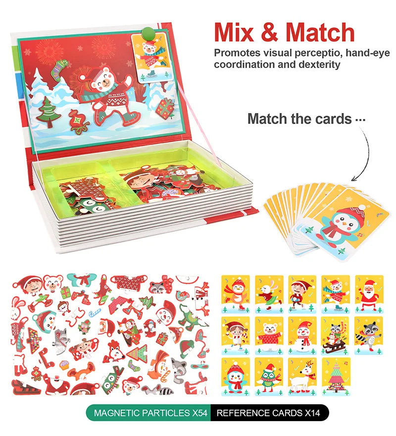 Montessori Magnetic Busy Book 3D Cartoon Puzzles Jigsaw Funny Brain Training Game Educational Learning Toys for Kids Gift Xmas
