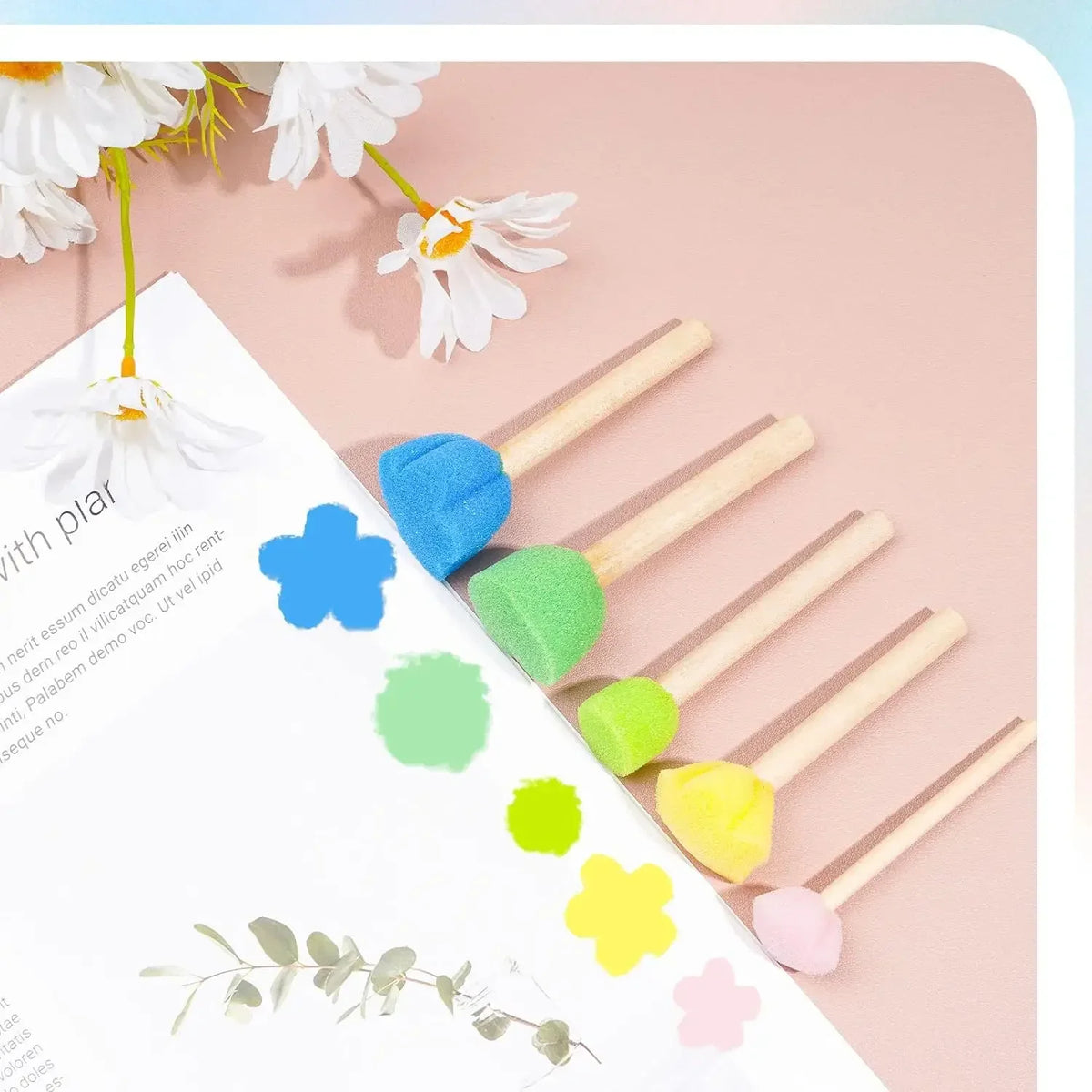 10pcs Sponge Stamps Mini Painting Brush with Wooden Handle Gift for Kids Children DIY Craft Scrapbooking Drawing Ink Card Making