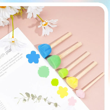10pcs Sponge Stamps Mini Painting Brush with Wooden Handle Gift for Kids Children DIY Craft Scrapbooking Drawing Ink Card Making