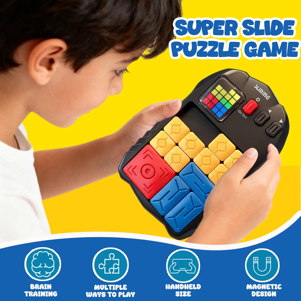 Electronic Sliding Block Puzzle with Multiple Challenges & LED Screen, Portable Educational Game for Kids to Develop Logic, and