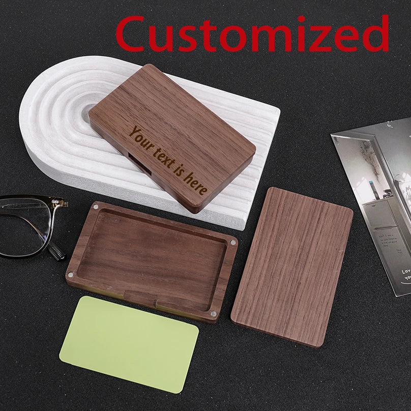 Wooden Custom Name Business Card Holder Personalized Box Magnetic Clasp Laser Engraving Office Customized Business Card Case