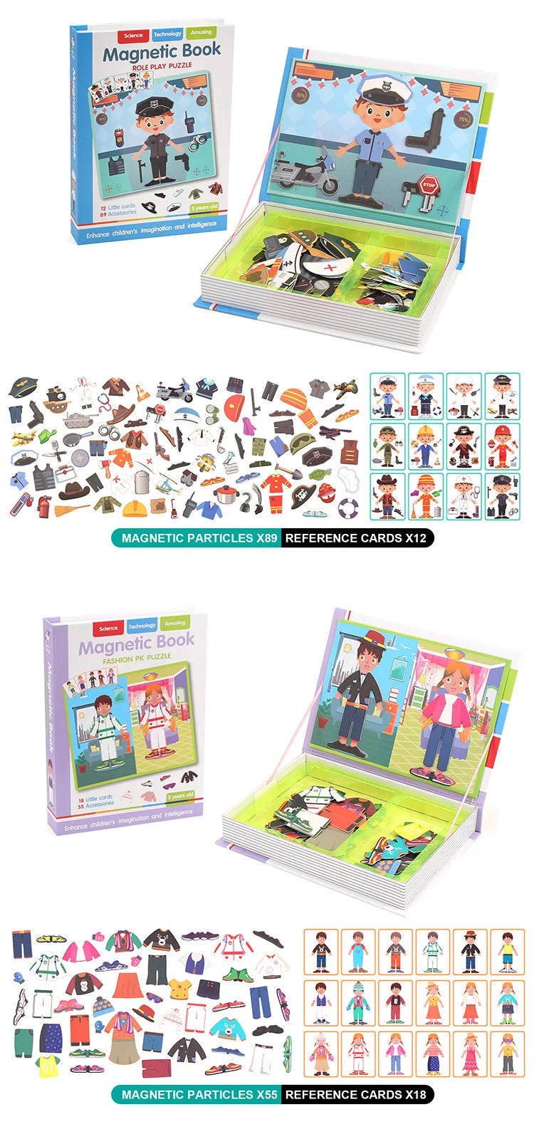 Montessori Magnetic Busy Book 3D Cartoon Puzzles Jigsaw Funny Brain Training Game Educational Learning Toys for Kids Gift Xmas