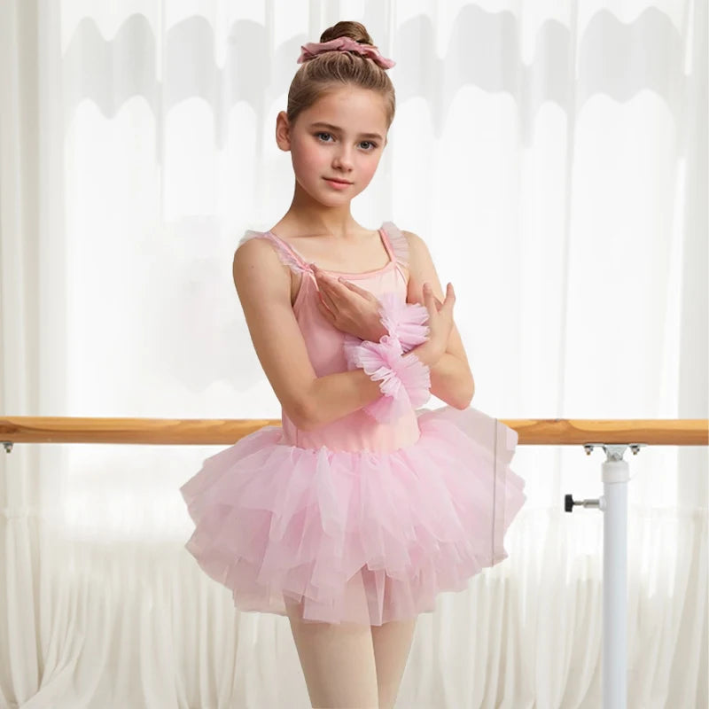 Girls Ballet Cute Tutu Dance Leotard Pink  Fashion Professional Kids Camisole Dance Party Dress Performance Costume  ﻿