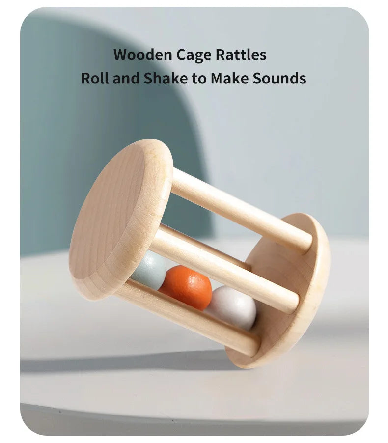 Baby Handheld Bell Musical Instrument Toys Montessori Wooden Gripping Bed Bell Drum Orff Ringing Instrument Percussion Kids Gift