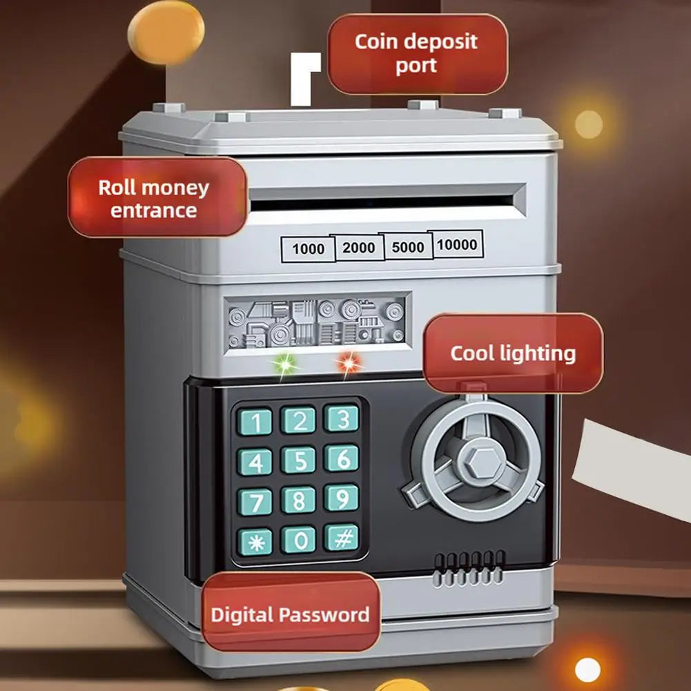 Electronic Piggy Bank Automatic Mini Safe Coins Cash Saving Money Box Password Counter Code Key Lock Coin Bank ATM Child Gift