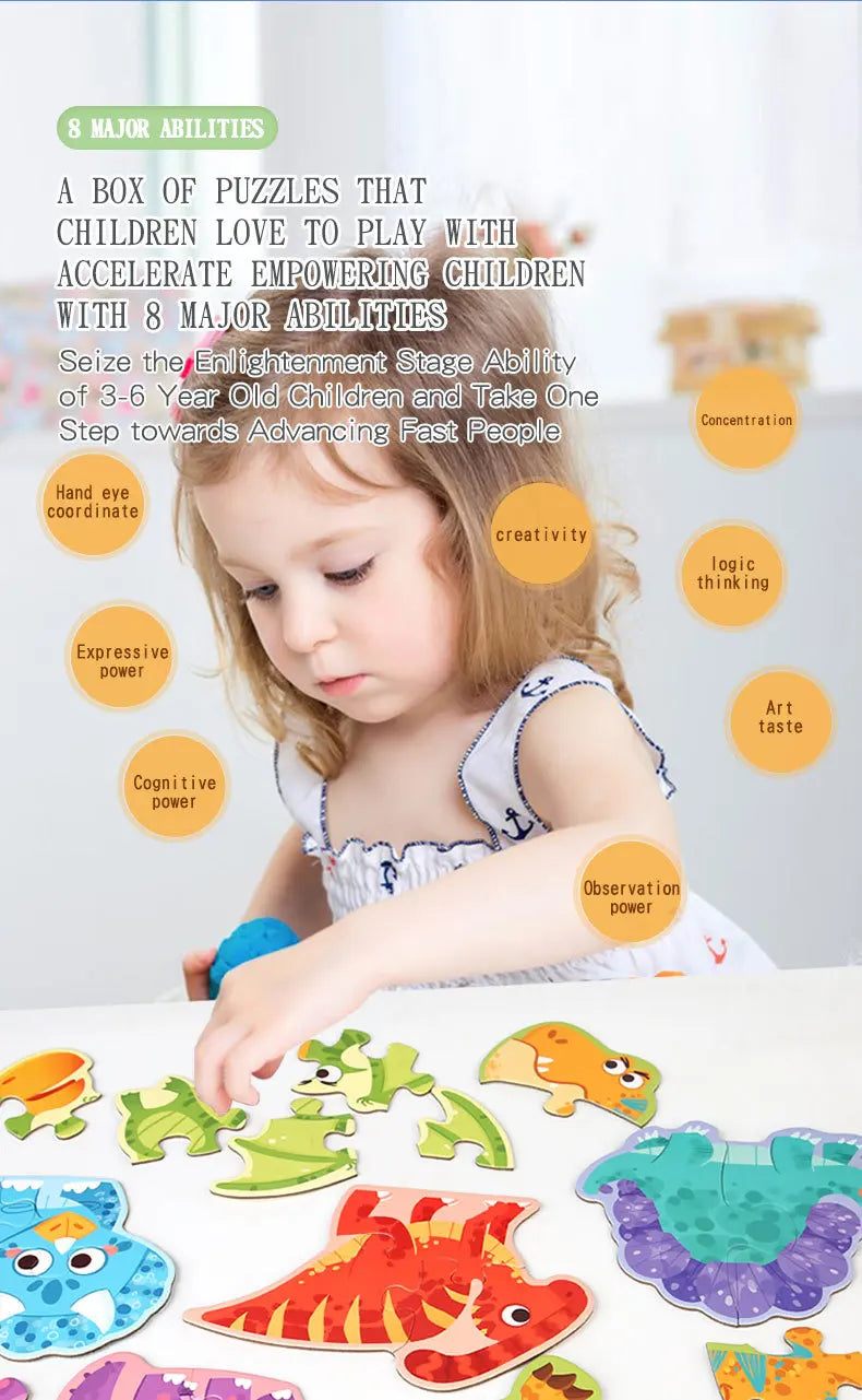 Wooden Jigsaw Puzzles for Toddlers Cartoon Animal Paper Puzzles Montessori Early Learning Education Toys Set Gifts Box for Kids