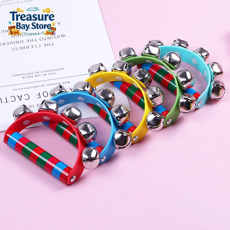1PC Children's Intellectual Props Handbell Hand Bells With 5 Jingle Bells Wood Handle Musical Instrument Toy For Music Class