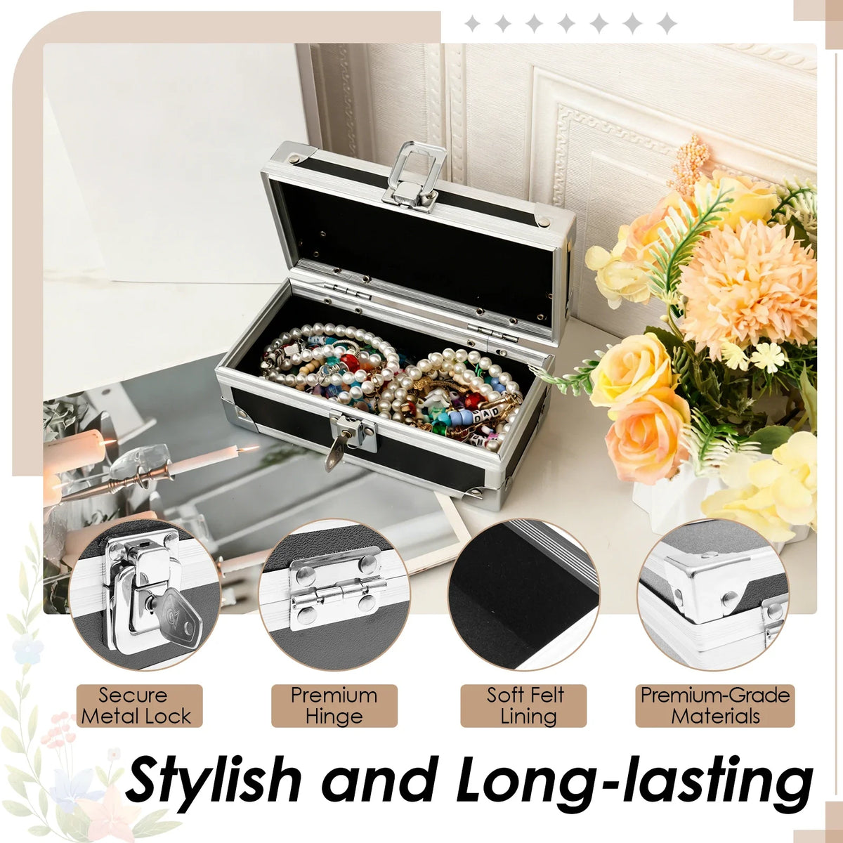 Lockable Cash Box with Key Aluminium Alloy Money Coins Bank Cards Jewelry Storage Box Portable Hidd Mini Safe Locker