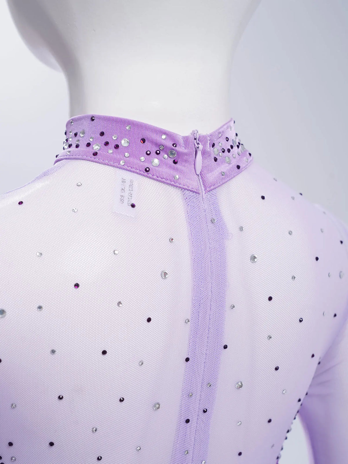 Kids Girls Figure Skating Dress Ballet Dance Artistic Gymnastics Performance Costume Long Sleeve Sheer Mesh Rhinestones Leotard