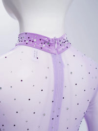 Kids Girls Figure Skating Dress Ballet Dance Artistic Gymnastics Performance Costume Long Sleeve Sheer Mesh Rhinestones Leotard
