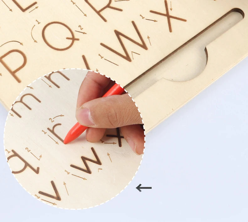 Children Writing Practice Wooden Alphabet Board Alphanumeric Handwritten Track Copy Groove Montessori Toys
