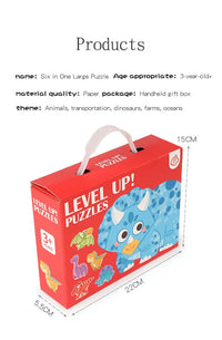 Wooden Jigsaw Puzzles for Toddlers Cartoon Animal Paper Puzzles Montessori Early Learning Education Toys Set Gifts Box for Kids