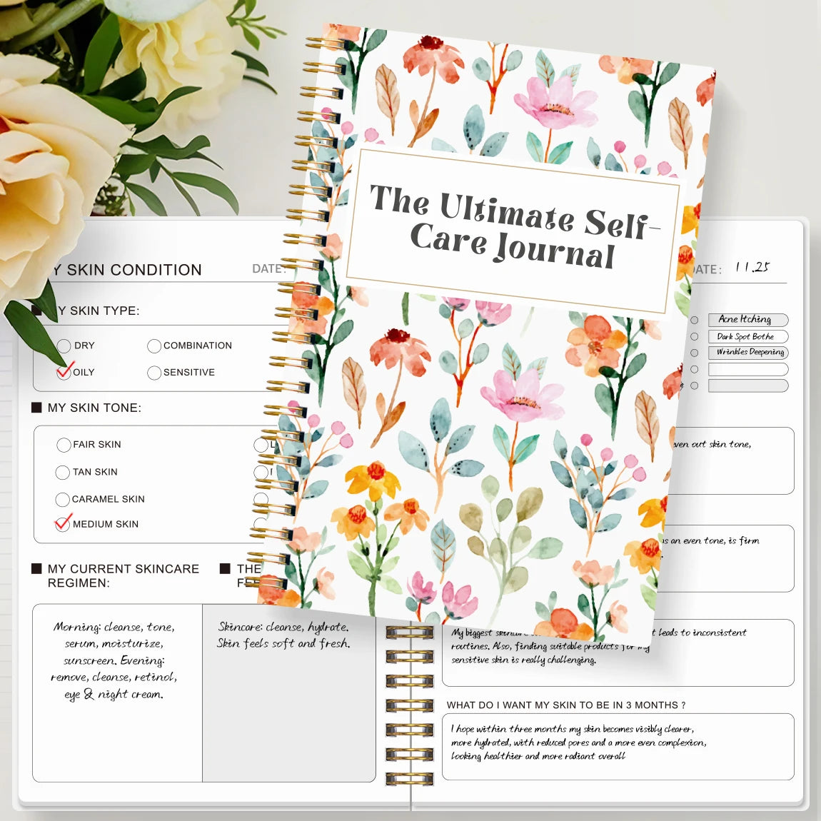 A5 Skincare Journal,Daily Beauty Routine & Product Tracker Notebook with Progress Notes,Self-Care Planner for Women and Teens