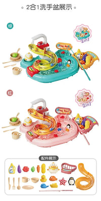 Children Puzzle Pretend Play Toys Dishwashing Basin Toys Gift Kitchen Interactive Toys 2-in-1 Slide Fishing Montessori Toy Gift