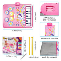 90x70cm Unicorn Music Mat Kid Toddler Mat Piano Keyboard and Drum 2 in 1 Toys Dance Mat 8 Instruments Sound Educational Toys