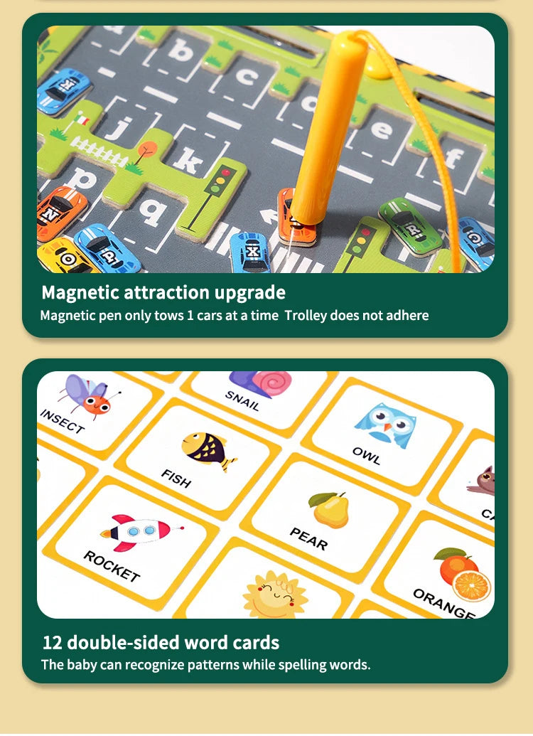 Montessori Magnetic Alphabet Maze Letter Puzzle Wooden Educational Toy Parking Lot Drawing Board Early Learning Activities Gifts