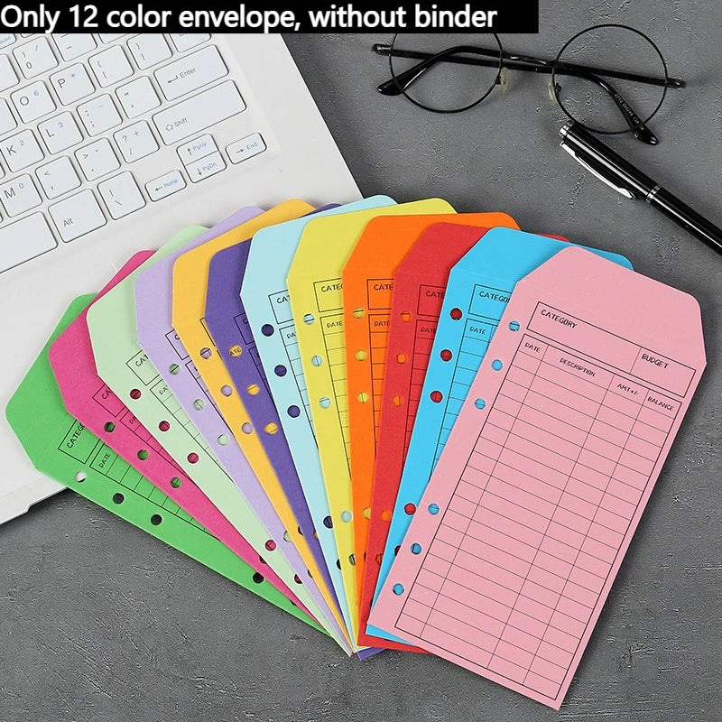 Set of 13 Vibrant Binders(1 Binder+12 Color Envelope), Cash Envelope Organizer - For Tracking Weekly and Monthly Spending Report