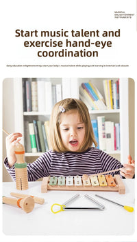 Montessori 6-in-1 Wooden Percussion Set - Music Discovery Kit for Toddlers 1-3 | Xylophone, Shakers, Sensory Toys & Gift