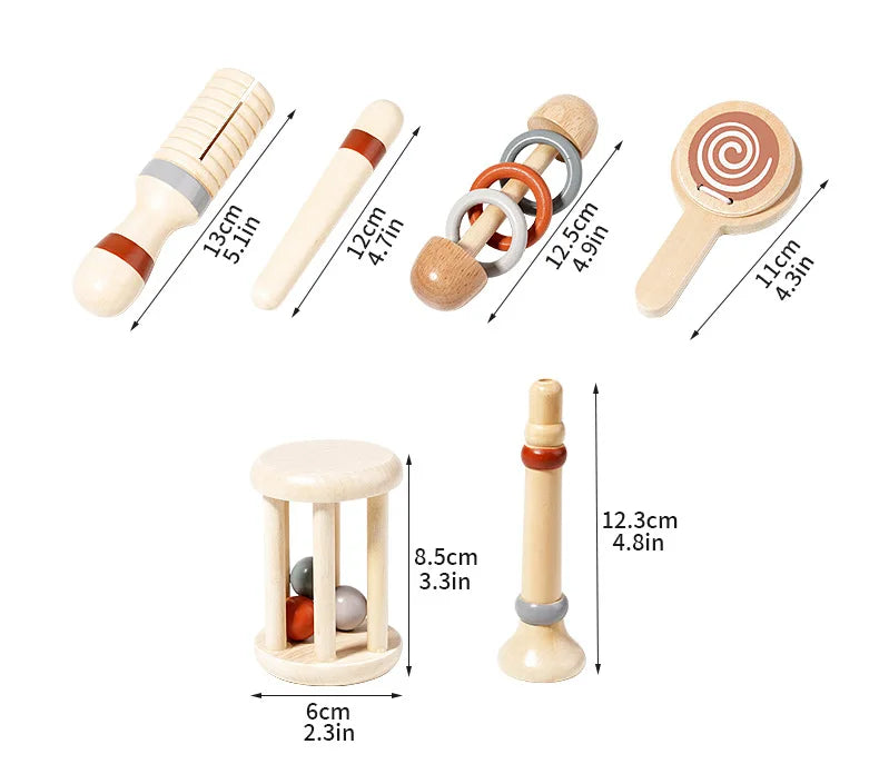 Baby Handheld Bell Musical Instrument Toys Montessori Wooden Gripping Bed Bell Drum Orff Ringing Instrument Percussion Kids Gift