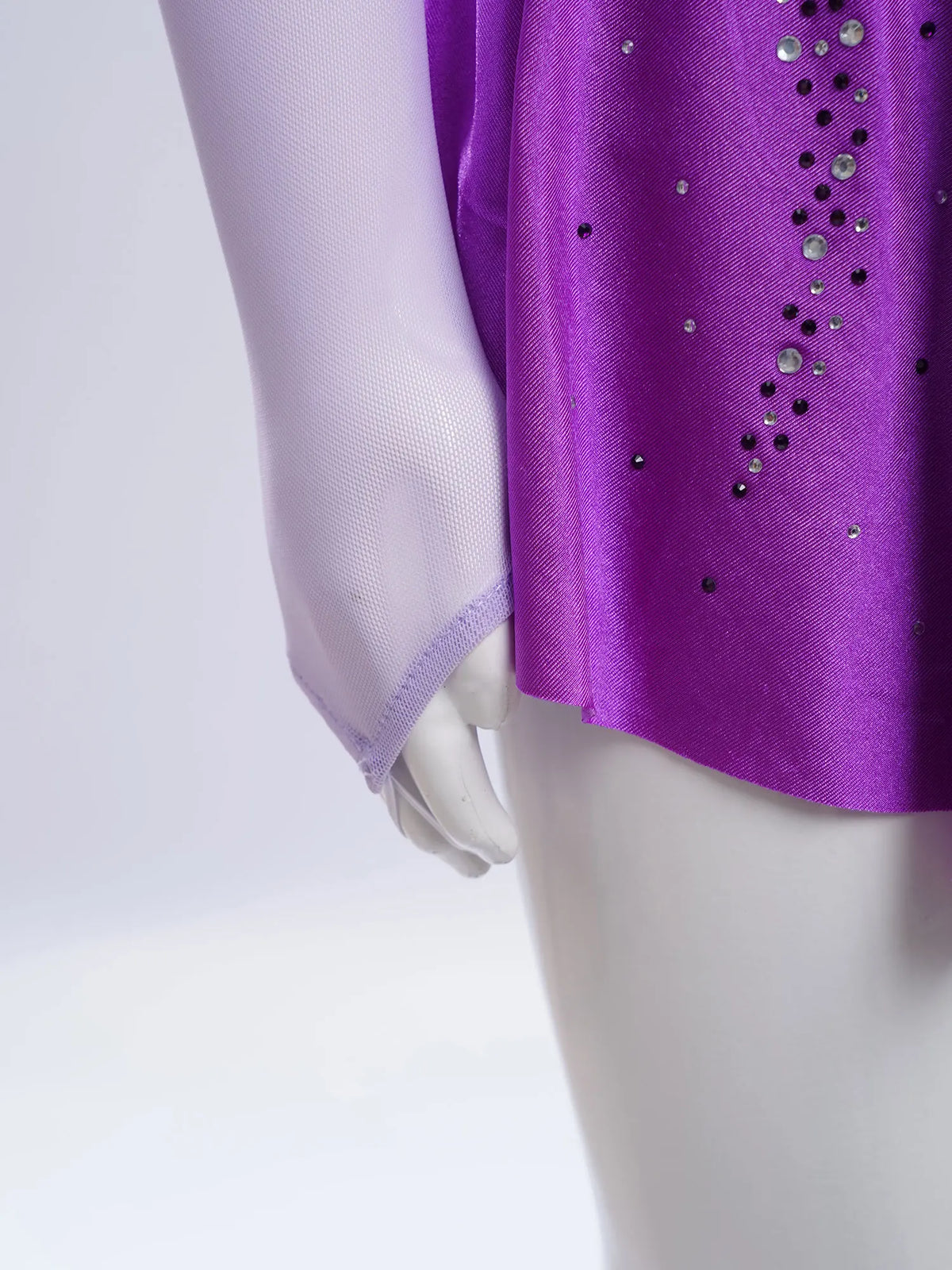Kids Girls Figure Skating Dress Ballet Dance Artistic Gymnastics Performance Costume Long Sleeve Sheer Mesh Rhinestones Leotard