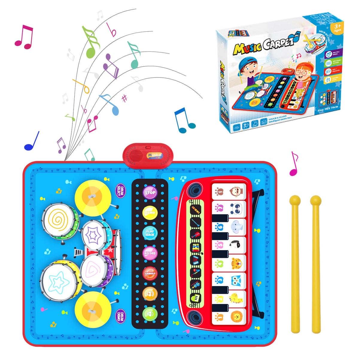 90x70cm Unicorn Music Mat Kid Toddler Mat Piano Keyboard and Drum 2 in 1 Toys Dance Mat 8 Instruments Sound Educational Toys