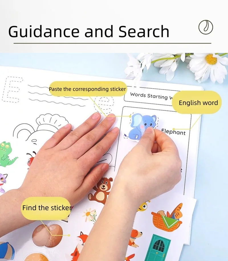Alphabet Practice Workbook For Kids Handwriting Tracing Picture Book with Stickers Pen Control Training Coloring Book