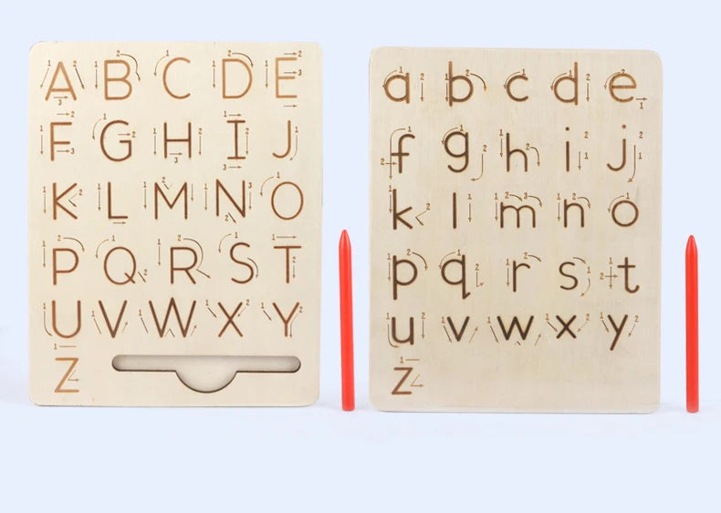 Children Writing Practice Wooden Alphabet Board Alphanumeric Handwritten Track Copy Groove Montessori Toys