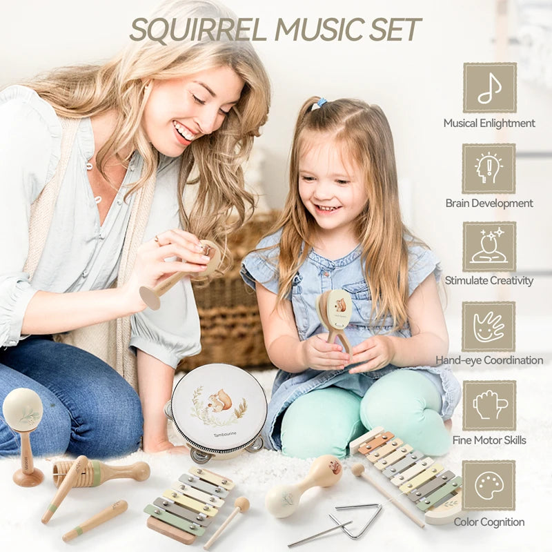 Montessori Music Toys Wooden Kids Early Educational Instruments Toy 0-3 Years Drum Xylophone Percussion Instruments Baby Gifts