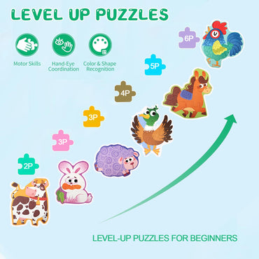 Wooden Jigsaw Puzzles for Toddlers Cartoon Animal Paper Puzzles Montessori Early Learning Education Toys Set Gifts Box for Kids