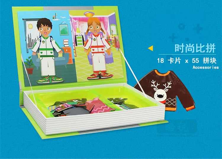 Montessori Magnetic Busy Book 3D Cartoon Puzzles Jigsaw Funny Brain Training Game Educational Learning Toys for Kids Gift Xmas