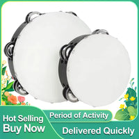 IRIN 2 Pcs Orff Tambourine 6 + 8 Inch Drums Hand-Ranked Bell Drum Double Row Sheepskin Hand-Shake Wooden Music Education Drums