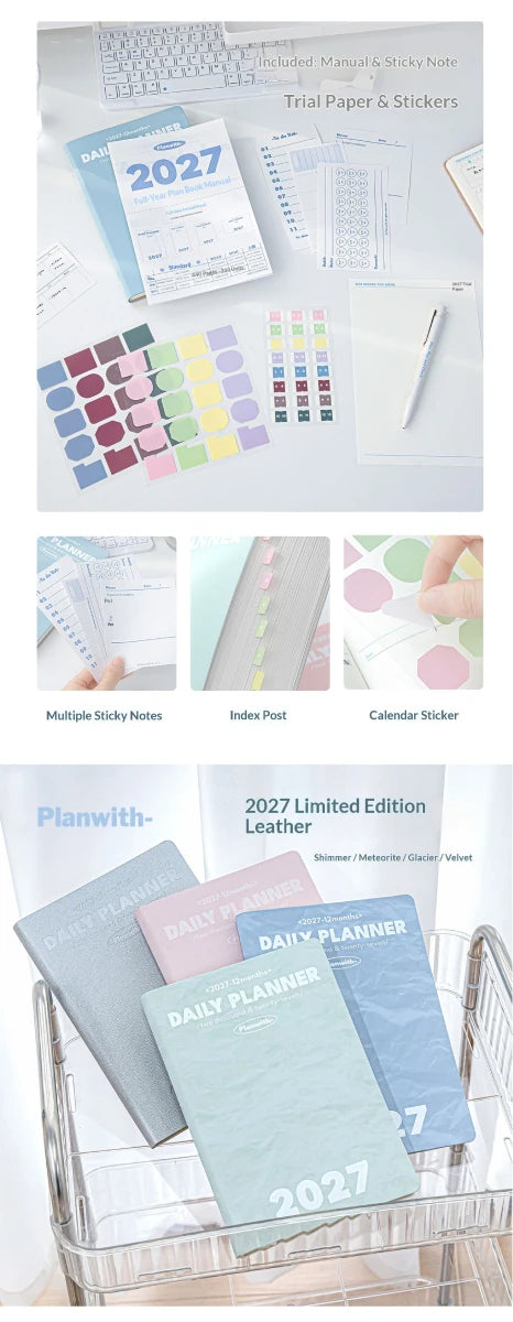 Planwith 2027 Weekly Planner A6 8-Grid Layout Hardcover Agenda Annual Tracker Month Plan Lunar Date Organizer for Adult Student