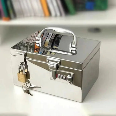 Stainless Steel Bank Password Lock-Box Financial Security Portable Register Bill Box Combination Lock/Padlock Cash Box
