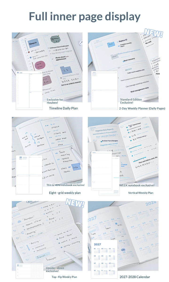 Planwith 2027 Weekly Planner A6 8-Grid Layout Hardcover Agenda Annual Tracker Month Plan Lunar Date Organizer for Adult Student
