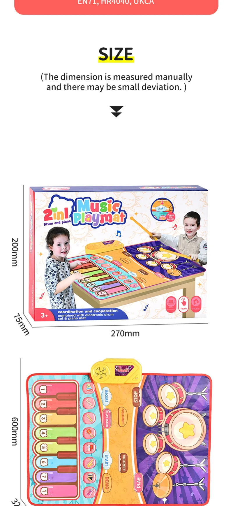 3IN1 Multifunctional Music Play Mat Piano Keyboard Dance Floor Drum Game Playmat Sensory Education Toys for Children Kids Gifts