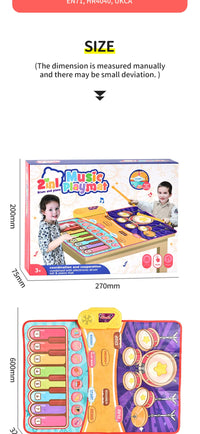 3IN1 Multifunctional Music Play Mat Piano Keyboard Dance Floor Drum Game Playmat Sensory Education Toys for Children Kids Gifts