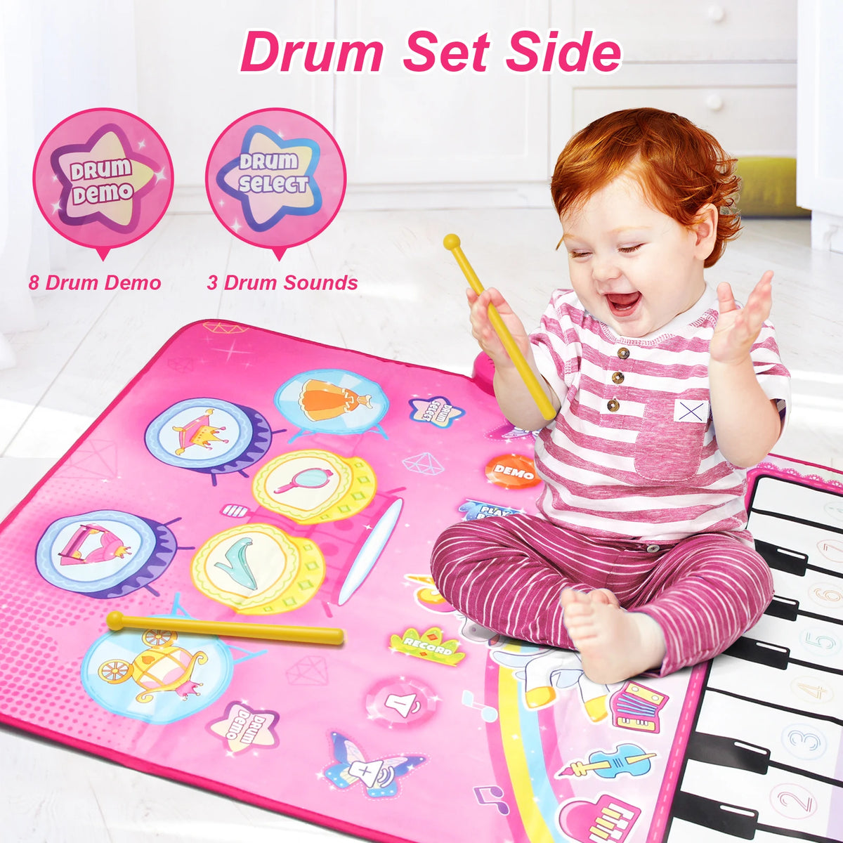 90x70cm Unicorn Music Mat Kid Toddler Mat Piano Keyboard and Drum 2 in 1 Toys Dance Mat 8 Instruments Sound Educational Toys