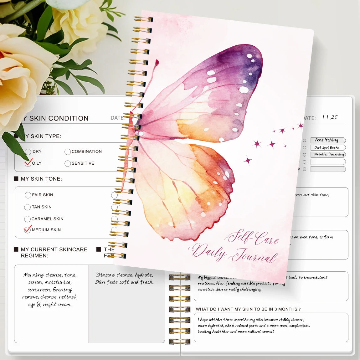 A5 Skincare Journal,Daily Beauty Routine & Product Tracker Notebook with Progress Notes,Self-Care Planner for Women and Teens