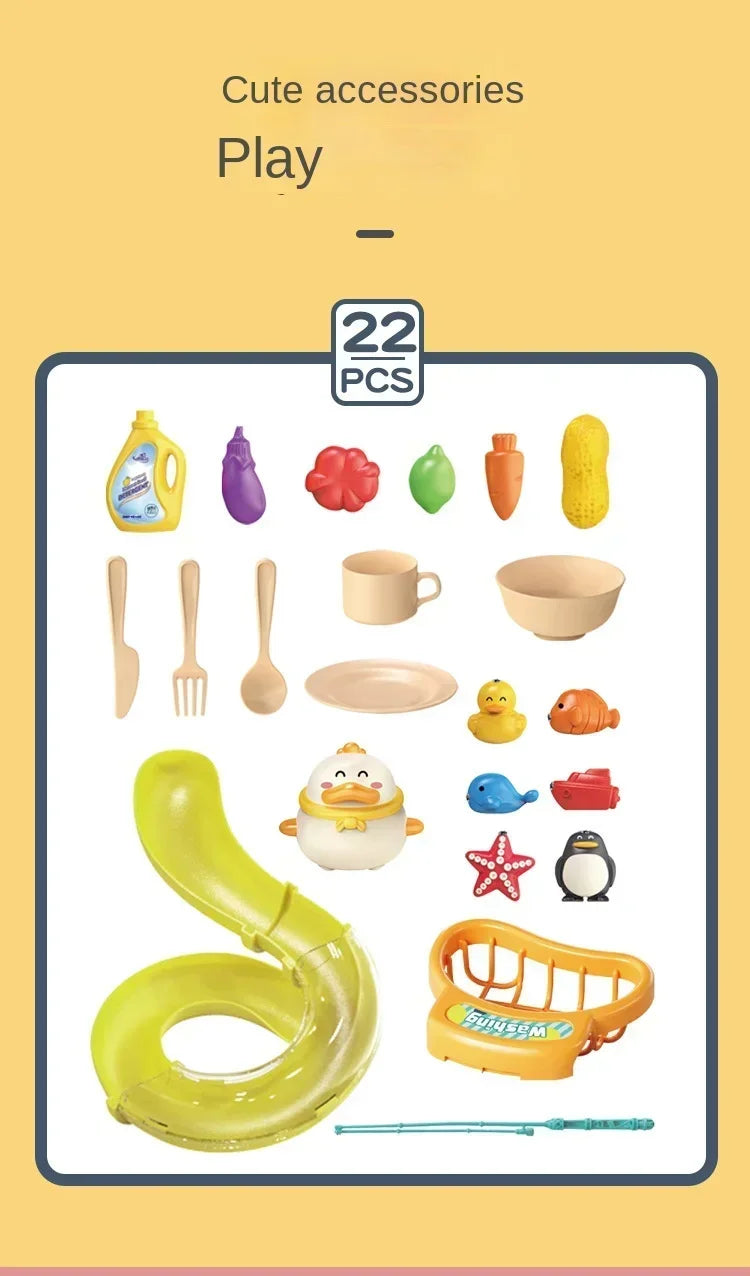 Children Puzzle Pretend Play Toys Dishwashing Basin Toys Gift Kitchen Interactive Toys 2-in-1 Slide Fishing Montessori Toy Gift