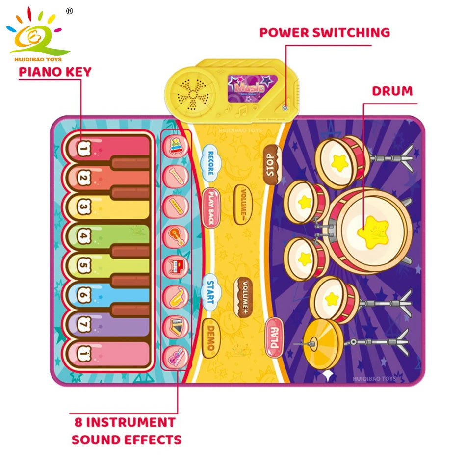 3IN1 Multifunctional Music Play Mat Piano Keyboard Dance Floor Drum Game Playmat Sensory Education Toys for Children Kids Gifts