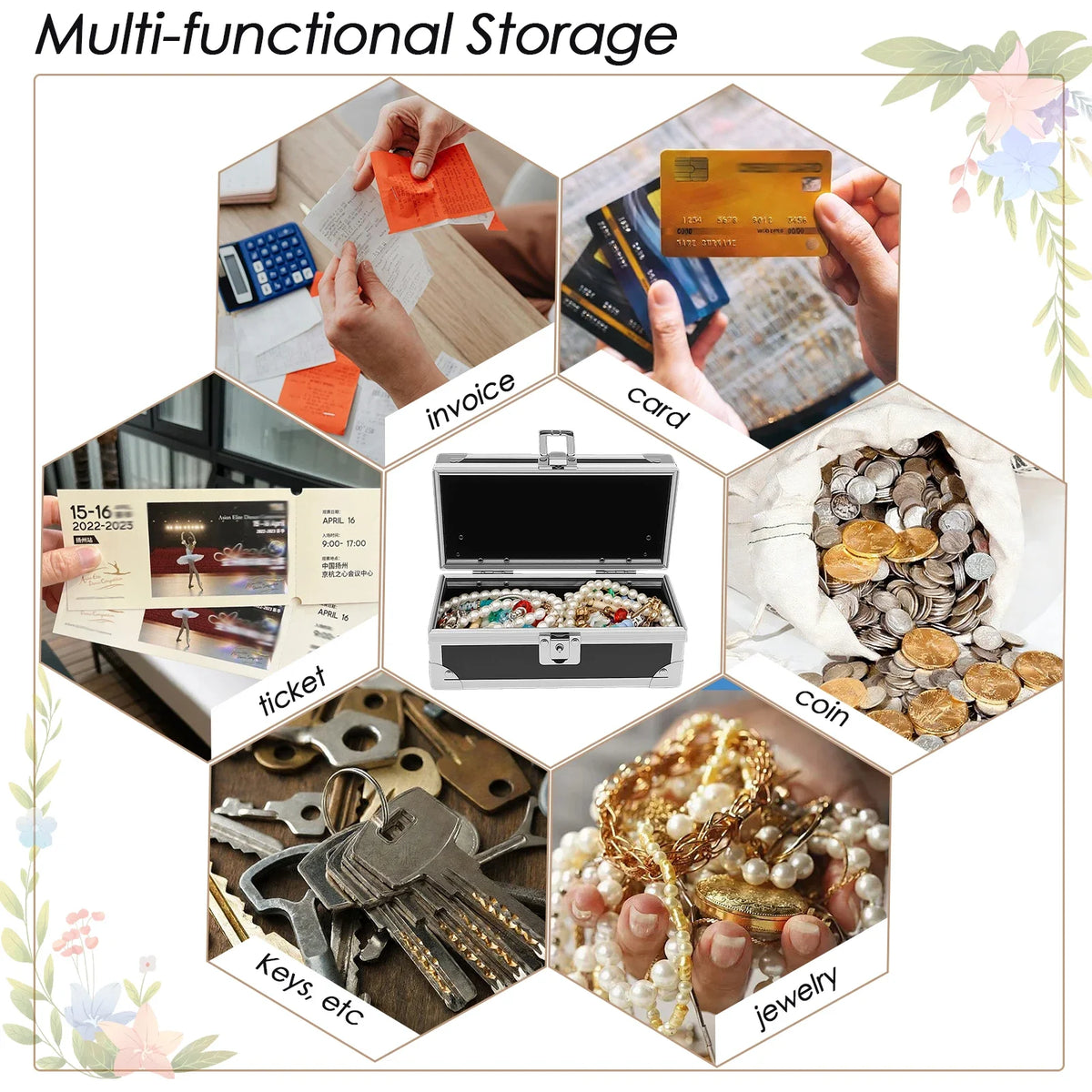 Lockable Cash Box with Key Aluminium Alloy Money Coins Bank Cards Jewelry Storage Box Portable Hidd Mini Safe Locker