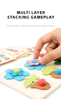 Montessori DIY Wooden Flower Puzzle Board Game With Cards Shape Color Cognition & Matching Geometric Educational Toy For Kids