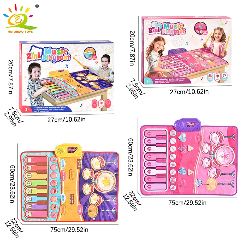3IN1 Multifunctional Music Play Mat Piano Keyboard Dance Floor Drum Game Playmat Sensory Education Toys for Children Kids Gifts