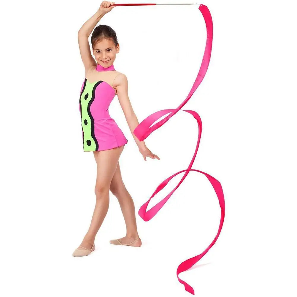 2M/4M Colorful Rythmic Gymnastics Ribbon Dance Ribbon Rhythmic Twirling Gymnastic Rod Ballet Training Streamer Art Stick W2H5