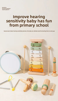 Montessori 6-in-1 Wooden Percussion Set - Music Discovery Kit for Toddlers 1-3 | Xylophone, Shakers, Sensory Toys & Gift