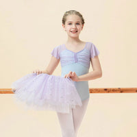 Girls Ballet Dance Dress Kids Child Short Sleeve Stitching V-neck Gymnastics Pink Leotard Practice Professional Stage Dance Wear