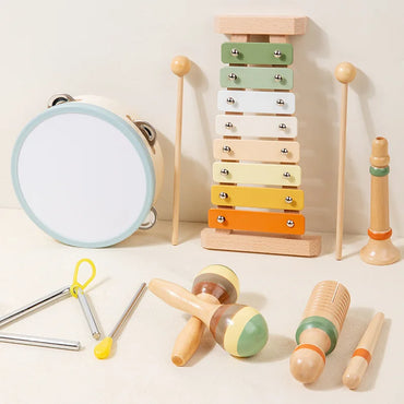 Montessori 6-in-1 Wooden Percussion Set - Music Discovery Kit for Toddlers 1-3 | Xylophone, Shakers, Sensory Toys & Gift