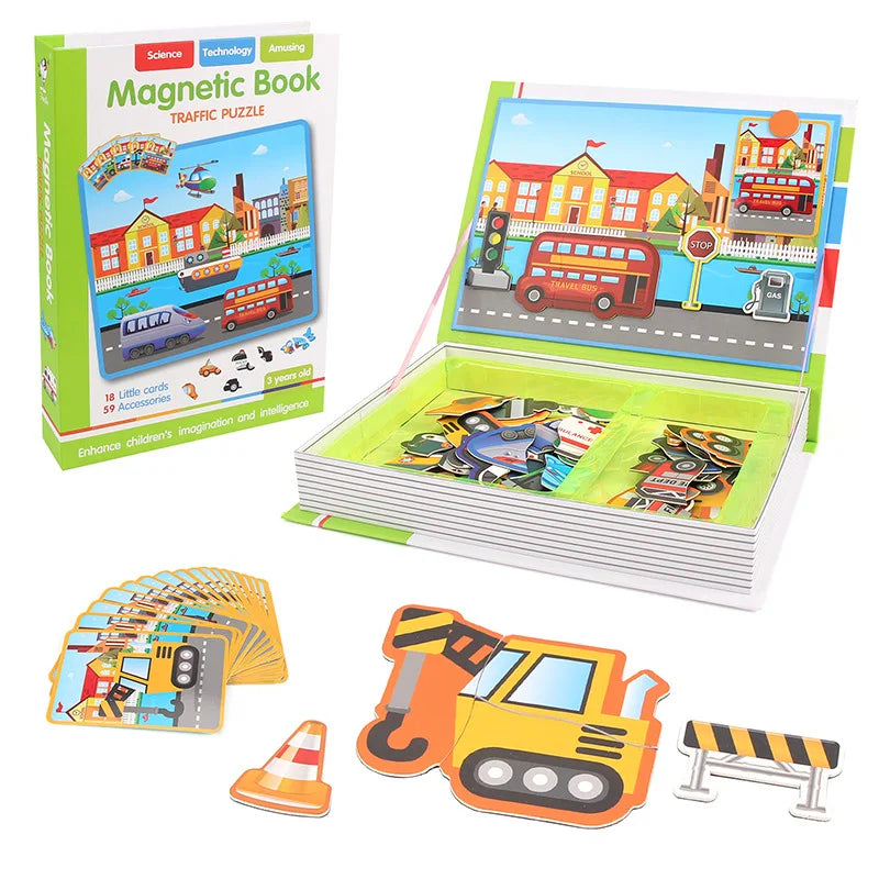 Montessori Magnetic Busy Book 3D Cartoon Puzzles Jigsaw Funny Brain Training Game Educational Learning Toys for Kids Gift Xmas