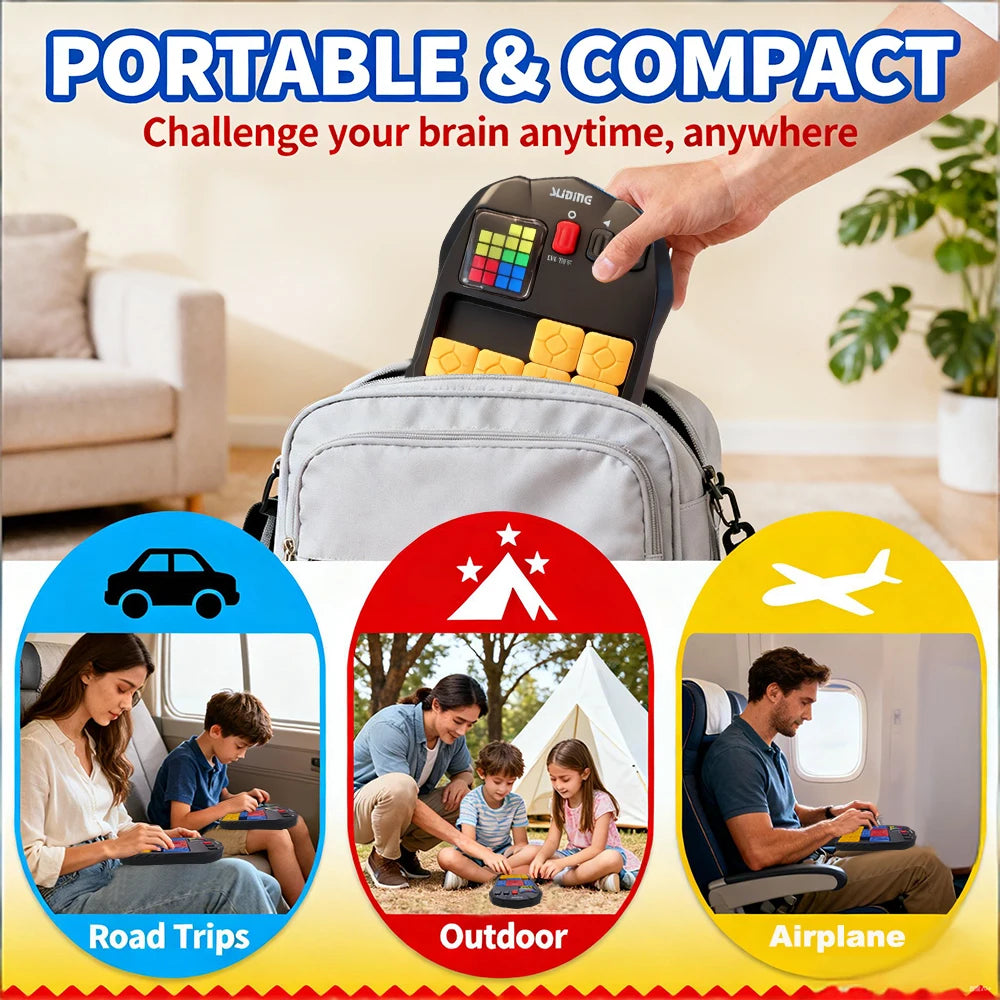 Electronic Sliding Block Puzzle with Multiple Challenges & LED Screen, Portable Educational Game for Kids to Develop Logic, and